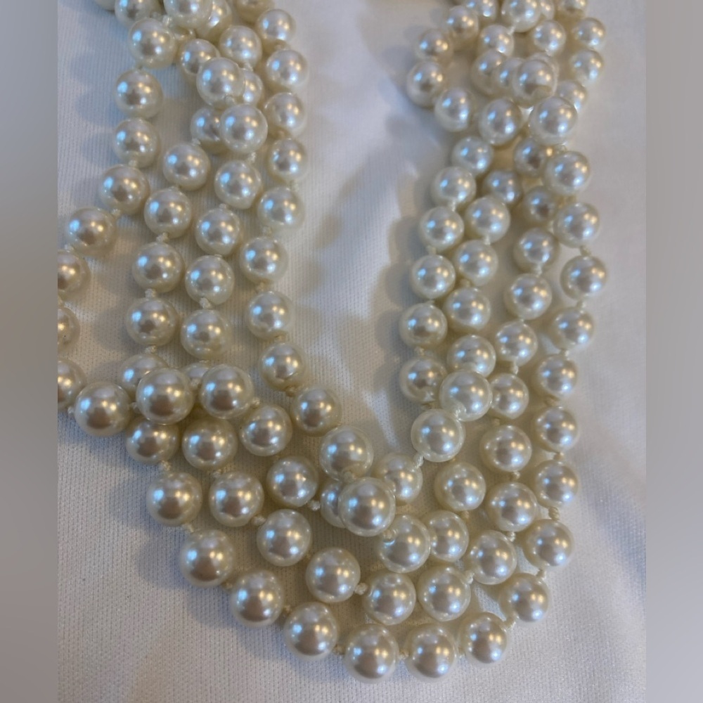 Opera Length Hand Knotted Glass Faux Pearls 60” Vintage Necklace - Picture 8 of 8
